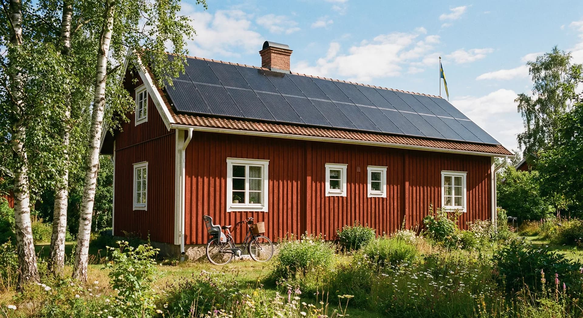 Svenskt hus med solceller på taket